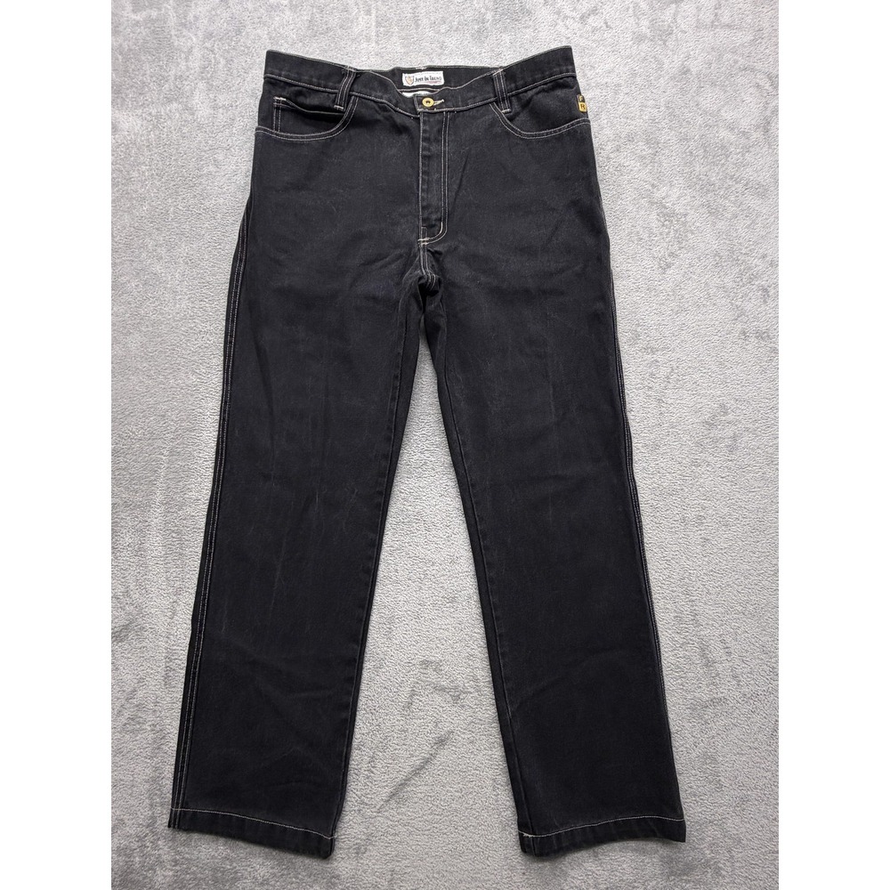 Just In Trend Jeans Mens Measured 37x31 Black Straight Flame Resistant‎ Zip Fly